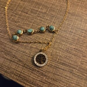 Turquoise and Gold Necklace with Tree Charm